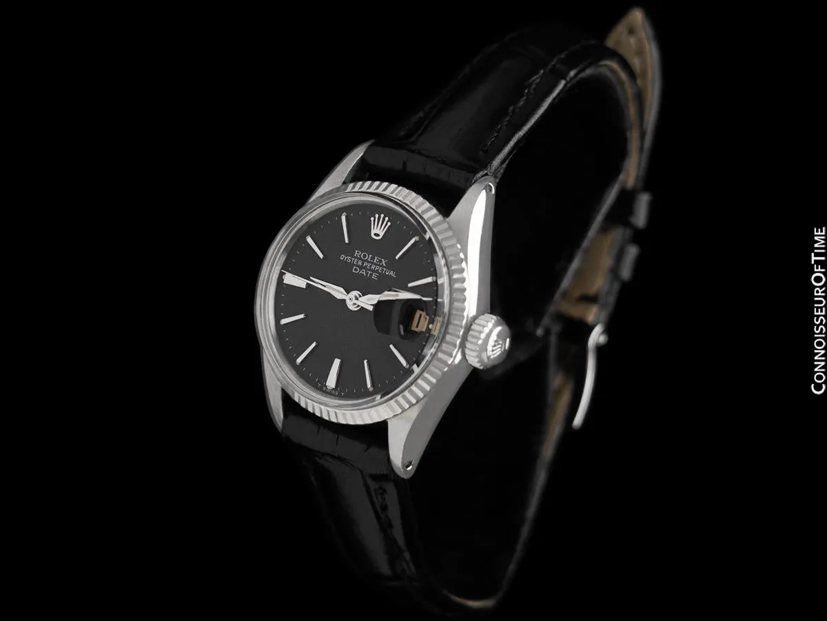 1964 Rolex Date / Datejust Ladies Vintage Watch with Black Dial - Stainless Steel & 18K White Gold