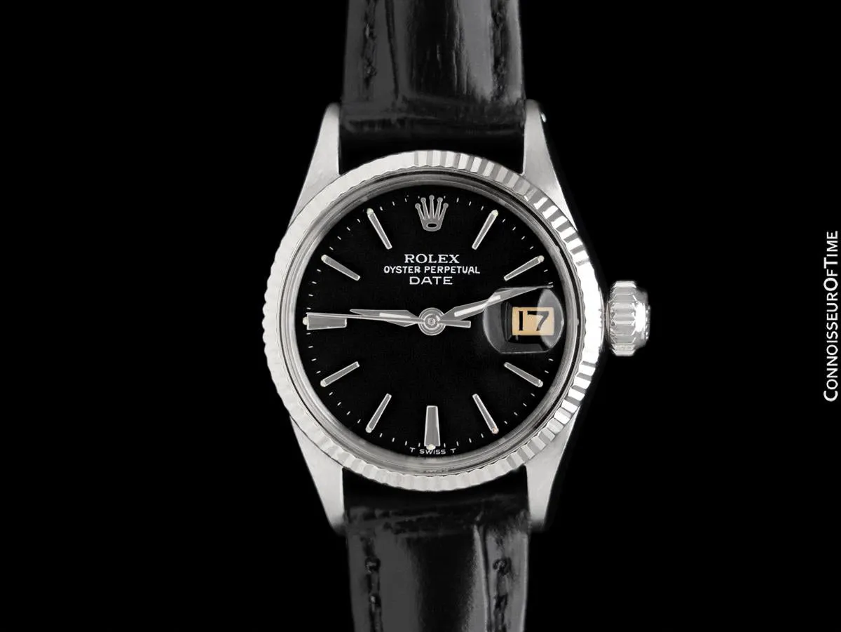 1964 Rolex Date / Datejust Ladies Vintage Watch with Black Dial - Stainless Steel & 18K White Gold