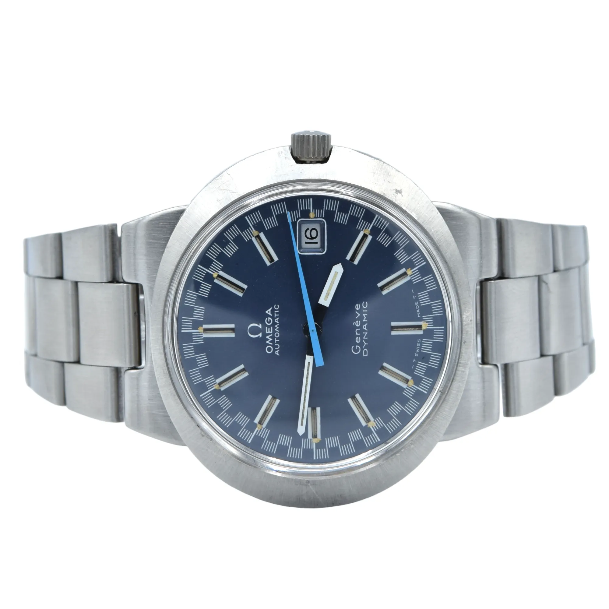 1969 Omega Geneve Dynamic Automatic Date with Rarer blue racing Dial 166.039 in Stainless Steel on Bracelet