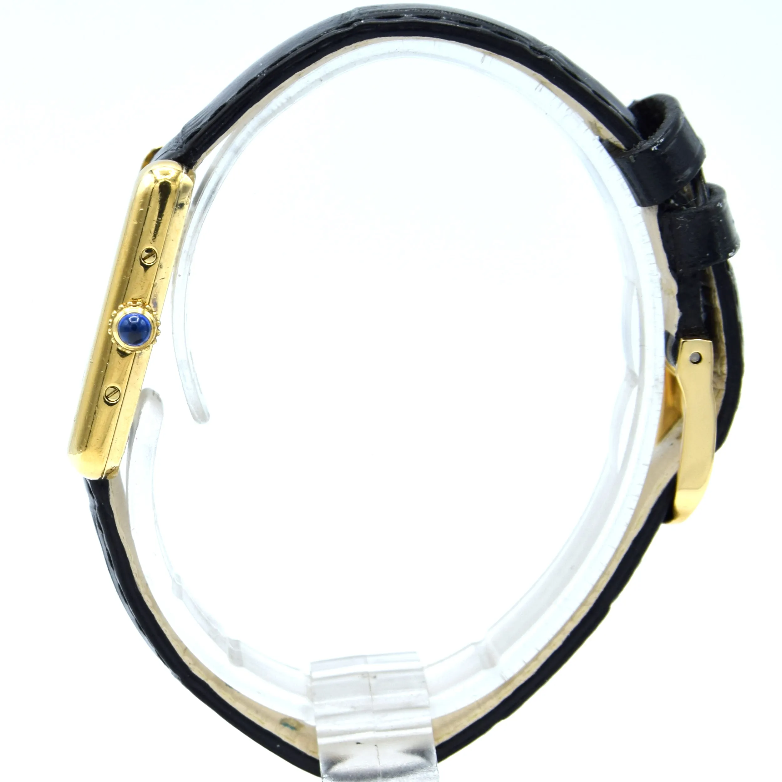 1980s Ladies Swiss Quartz Cartier Tank with unusual Roman rail track Dial in Sterling Silver Gilt Vermeil