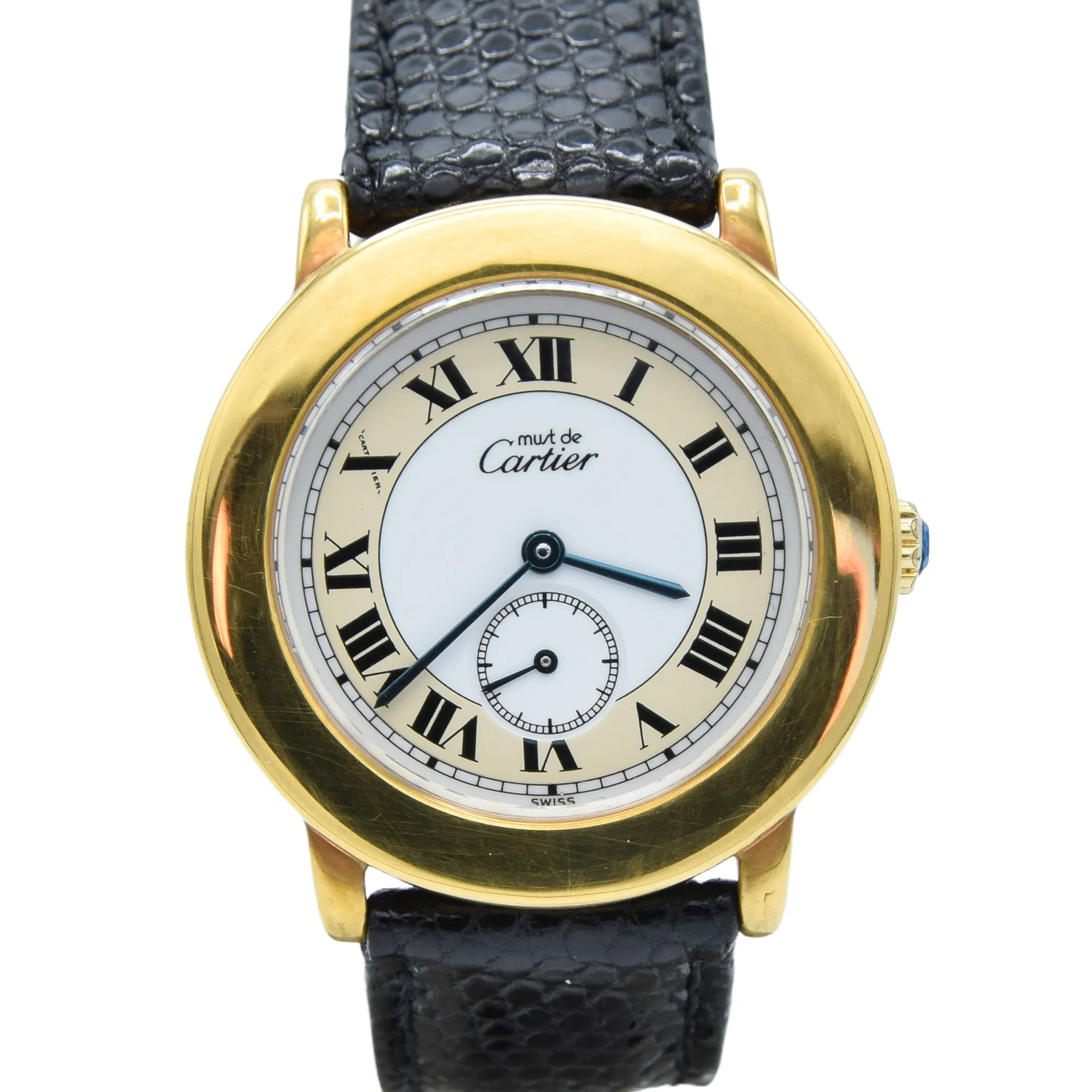 1990s Cartier 'Must de' Ronde with Roman Numerals in 925 Sterling Silver Gilt Vermeil Case Model 1810