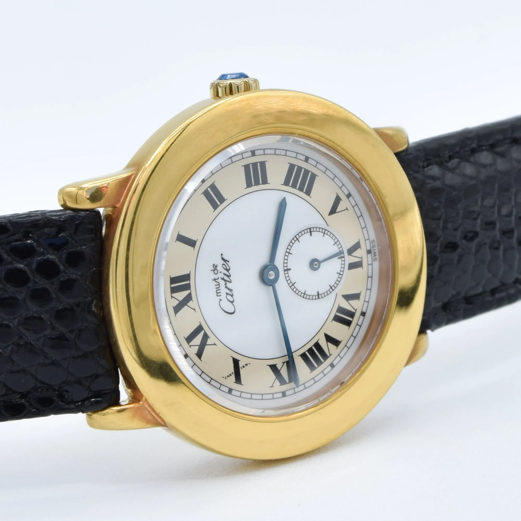 1990s Cartier 'Must de' Ronde with Roman Numerals in 925 Sterling Silver Gilt Vermeil Case Model 1810