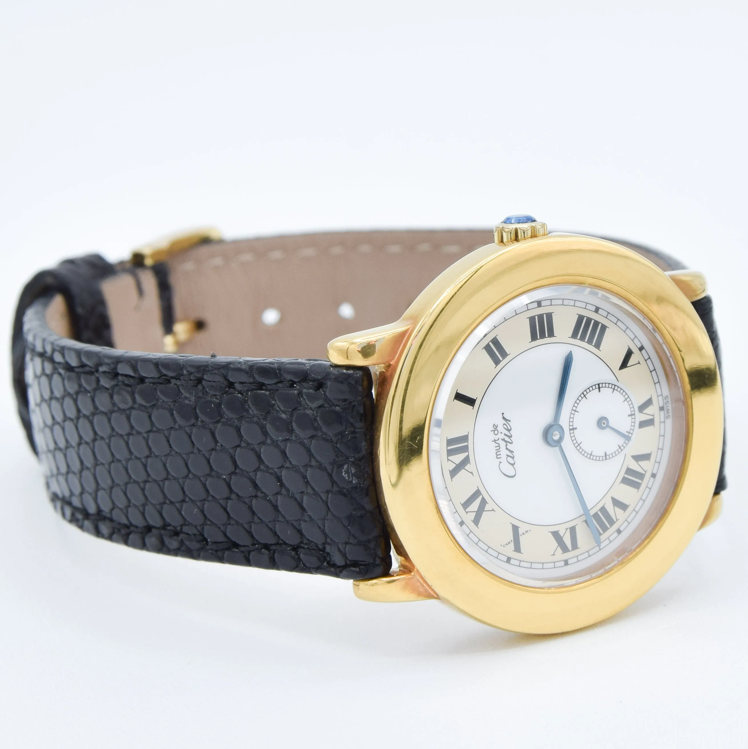 1990s Cartier 'Must de' Ronde with Roman Numerals in 925 Sterling Silver Gilt Vermeil Case Model 1810