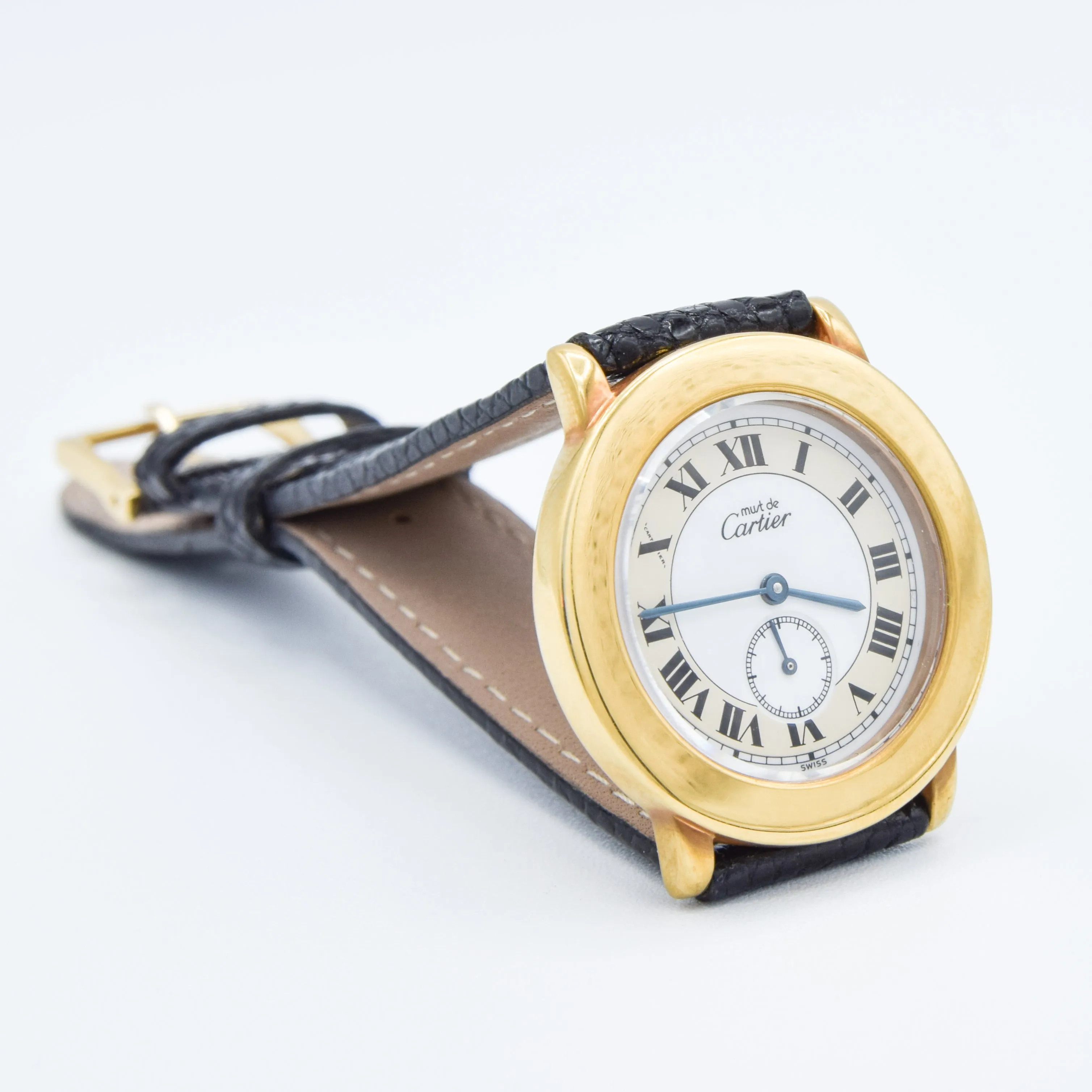 1990s Cartier 'Must de' Ronde with Roman Numerals in 925 Sterling Silver Gilt Vermeil Case Model 1810
