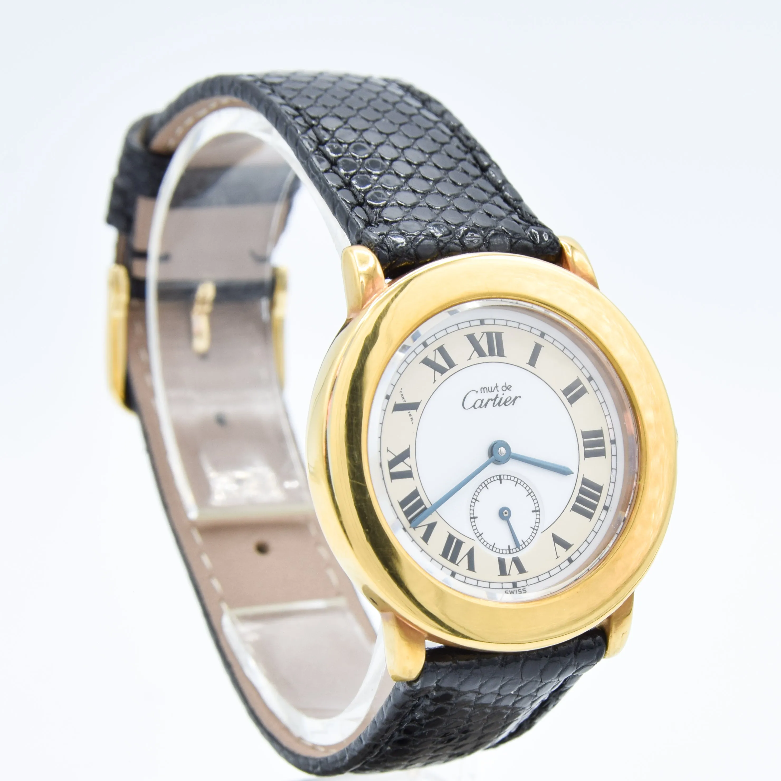 1990s Cartier 'Must de' Ronde with Roman Numerals in 925 Sterling Silver Gilt Vermeil Case Model 1810