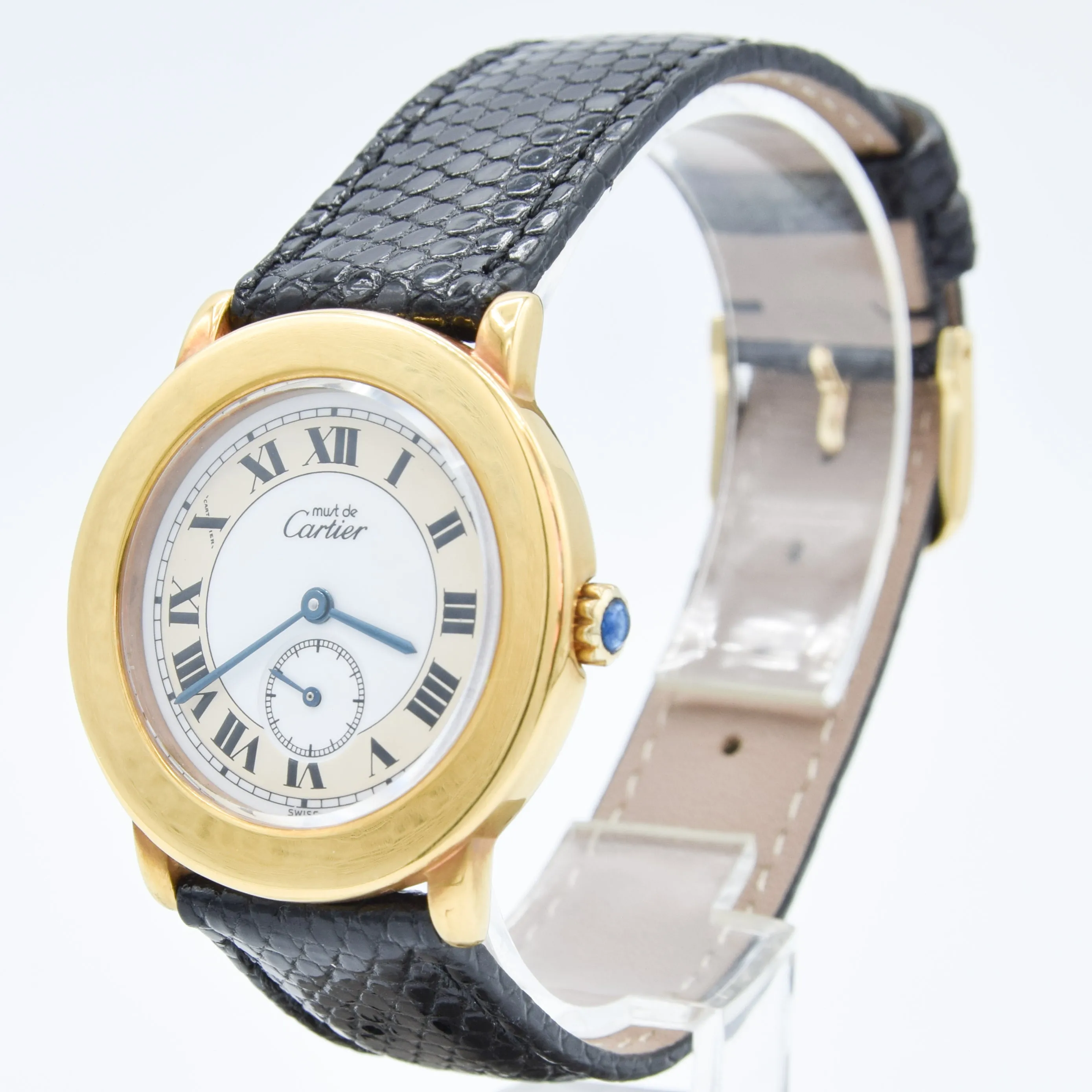 1990s Cartier 'Must de' Ronde with Roman Numerals in 925 Sterling Silver Gilt Vermeil Case Model 1810