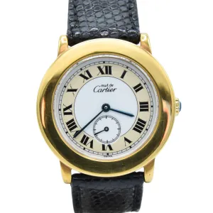1990s Cartier 'Must de' Ronde with Roman Numerals in 925 Sterling Silver Gilt Vermeil Case Model 1810