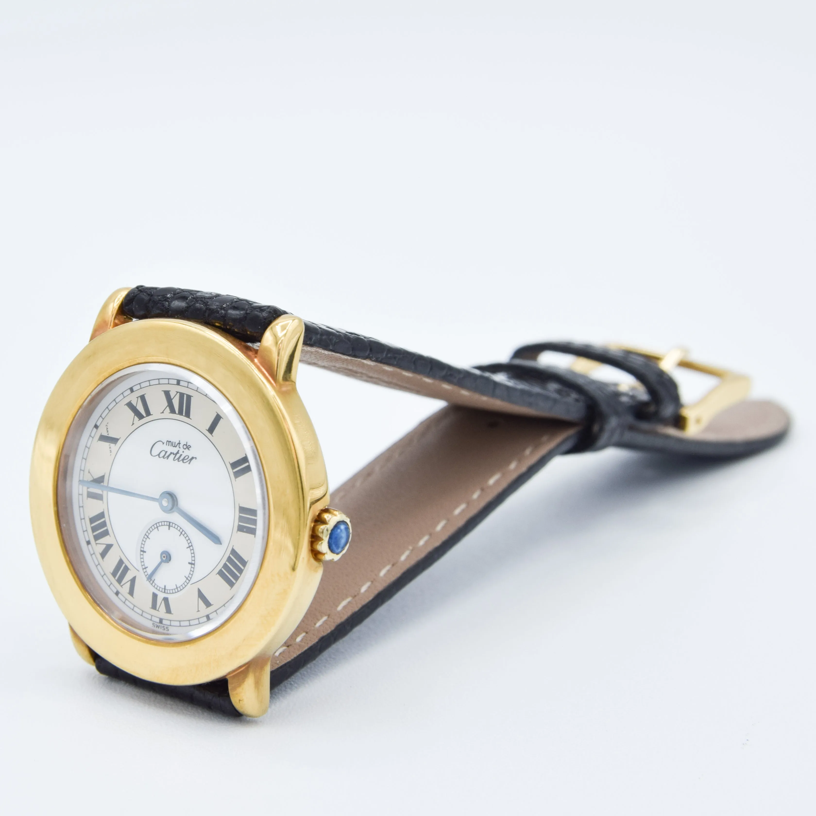 1990s Cartier 'Must de' Ronde with Roman Numerals in 925 Sterling Silver Gilt Vermeil Case Model 1810