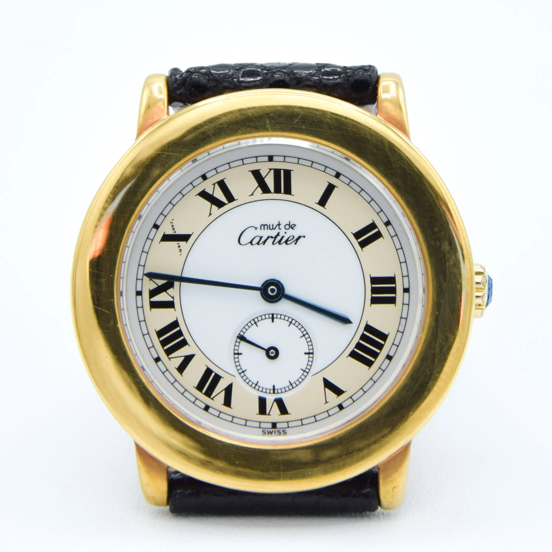 1990s Cartier 'Must de' Ronde with Roman Numerals in 925 Sterling Silver Gilt Vermeil Case Model 1810