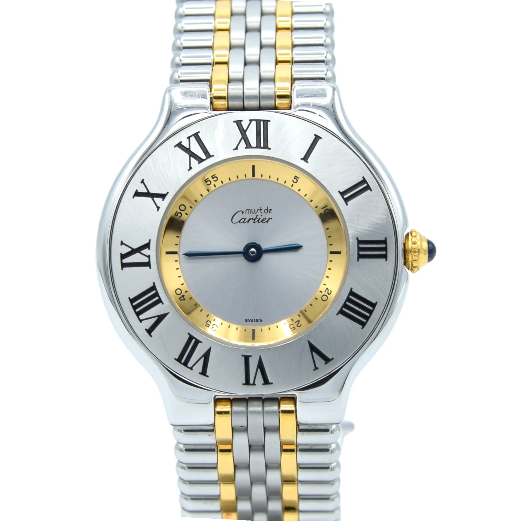 1990s Must De Cartier 21 Unisex Swiss Quartz Wristwatch in Gold and Steel on Bracelet Model 1330