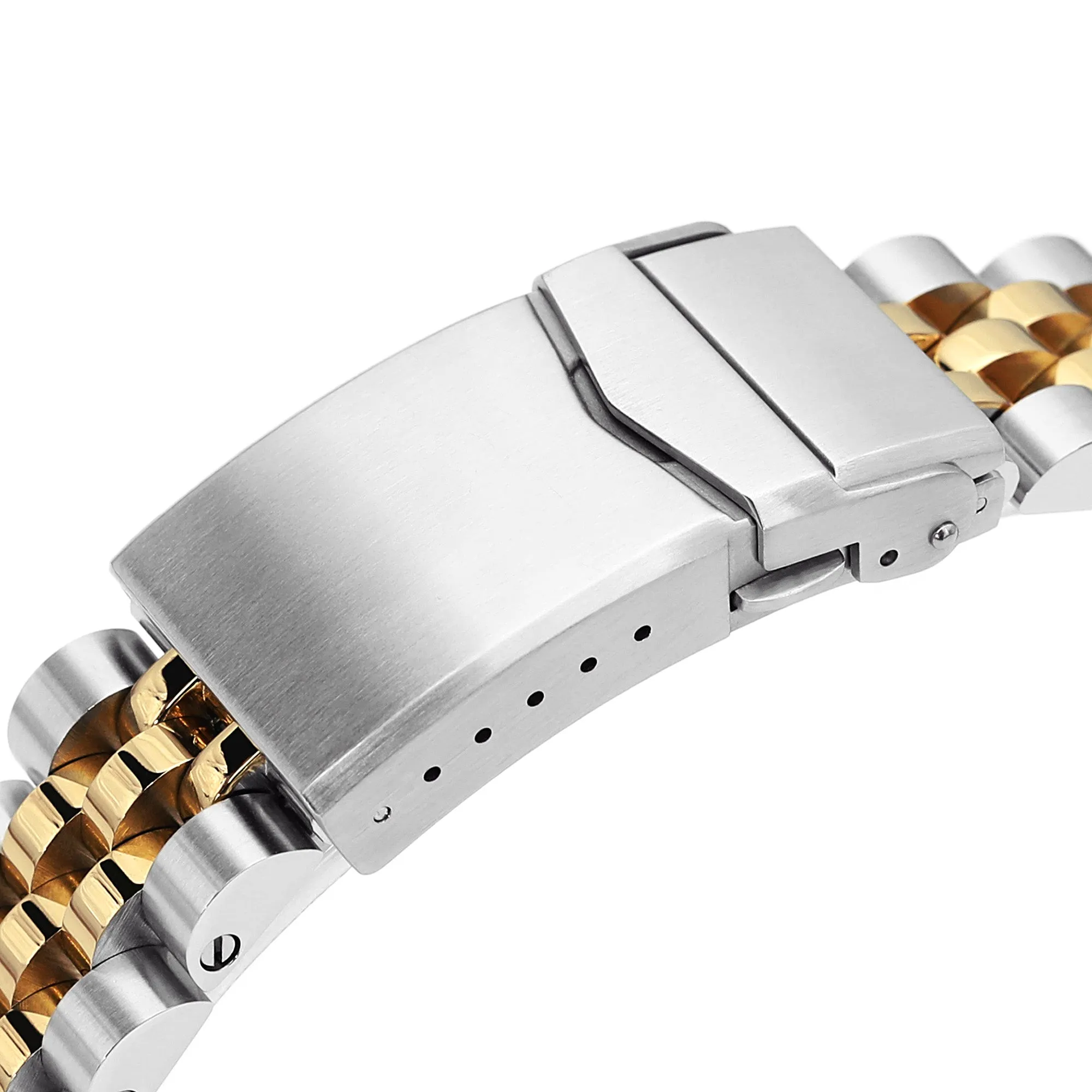 20mm Angus-J Louis JUB Watch Band compatible with Seiko Alpinist SARB017 (or Hamilton Khaki H70455733), 316L Stainless Steel Brushed with IP Gold Center V-Clasp