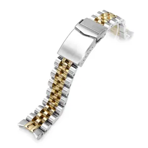 20mm Angus-J Louis JUB Watch Band compatible with Seiko Alpinist SARB017 (or Hamilton Khaki H70455733), 316L Stainless Steel Brushed with IP Gold Center V-Clasp