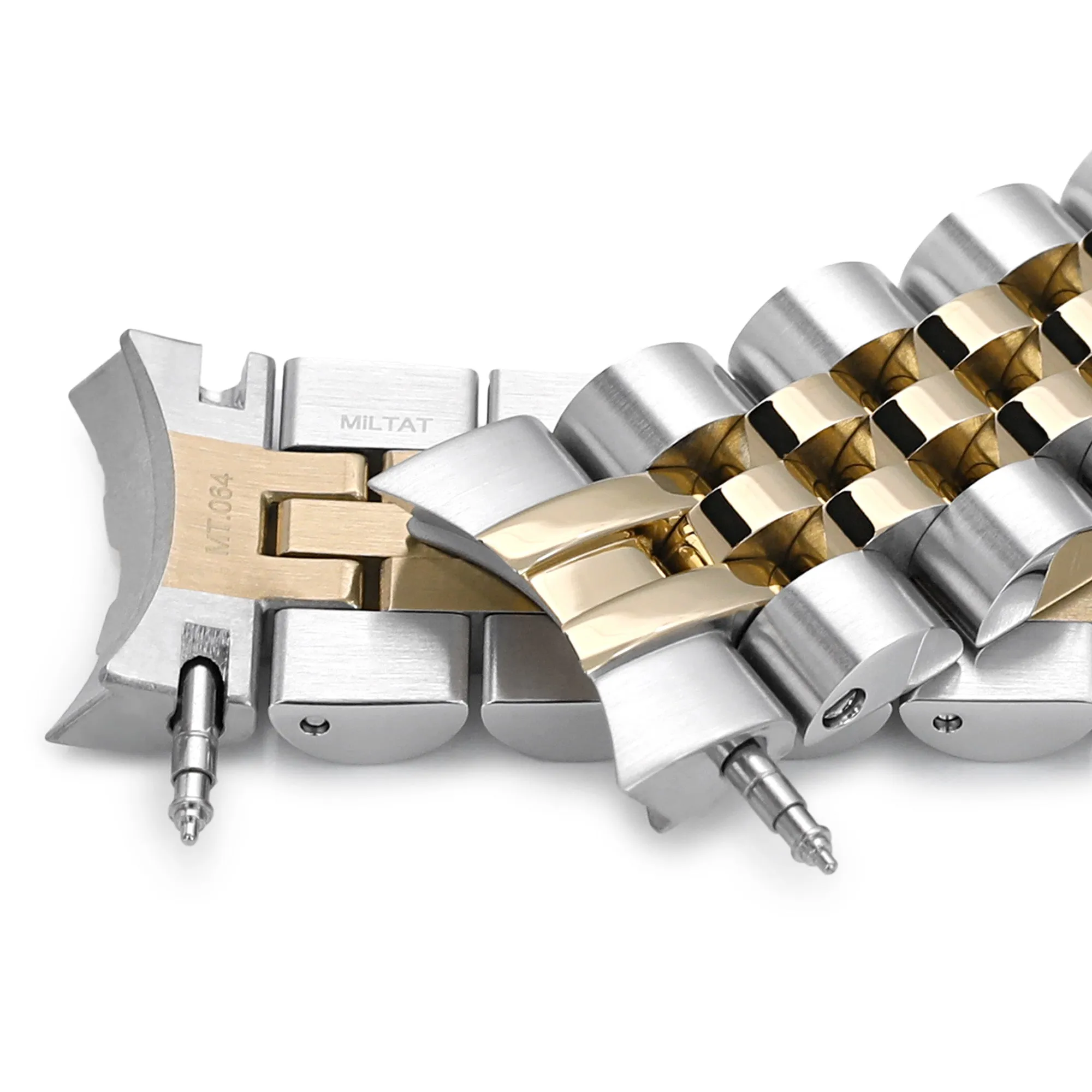 20mm Angus-J Watch Band for Seiko Alpinist SARB017 SPB155 SBEJ005 (compatible with Hamilton Khaki H70455733) - Two Tone IP Gold Polished Center Links, SUB Diver Clasp