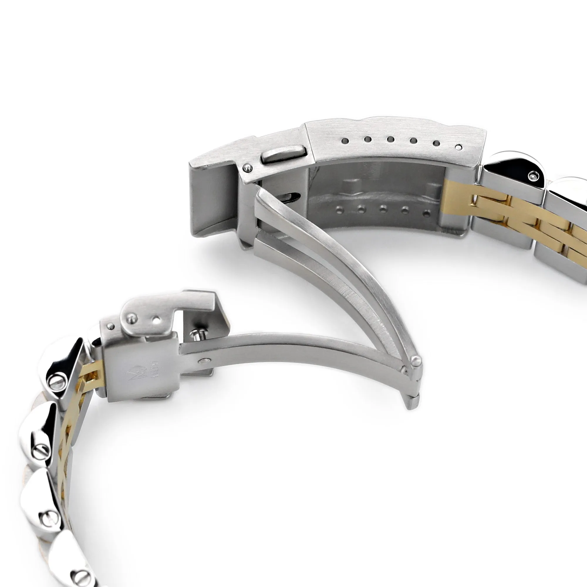 20mm Angus-J Watch Band for Seiko Alpinist SARB017 SPB155 SBEJ005 (compatible with Hamilton Khaki H70455733) - Two Tone IP Gold Polished Center Links, SUB Diver Clasp