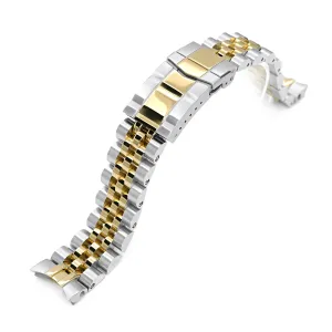 20mm Angus-J Watch Band for Seiko Alpinist SARB017 SPB155 SBEJ005 (compatible with Hamilton Khaki H70455733) - Two Tone IP Gold Polished Center Links, SUB Diver Clasp