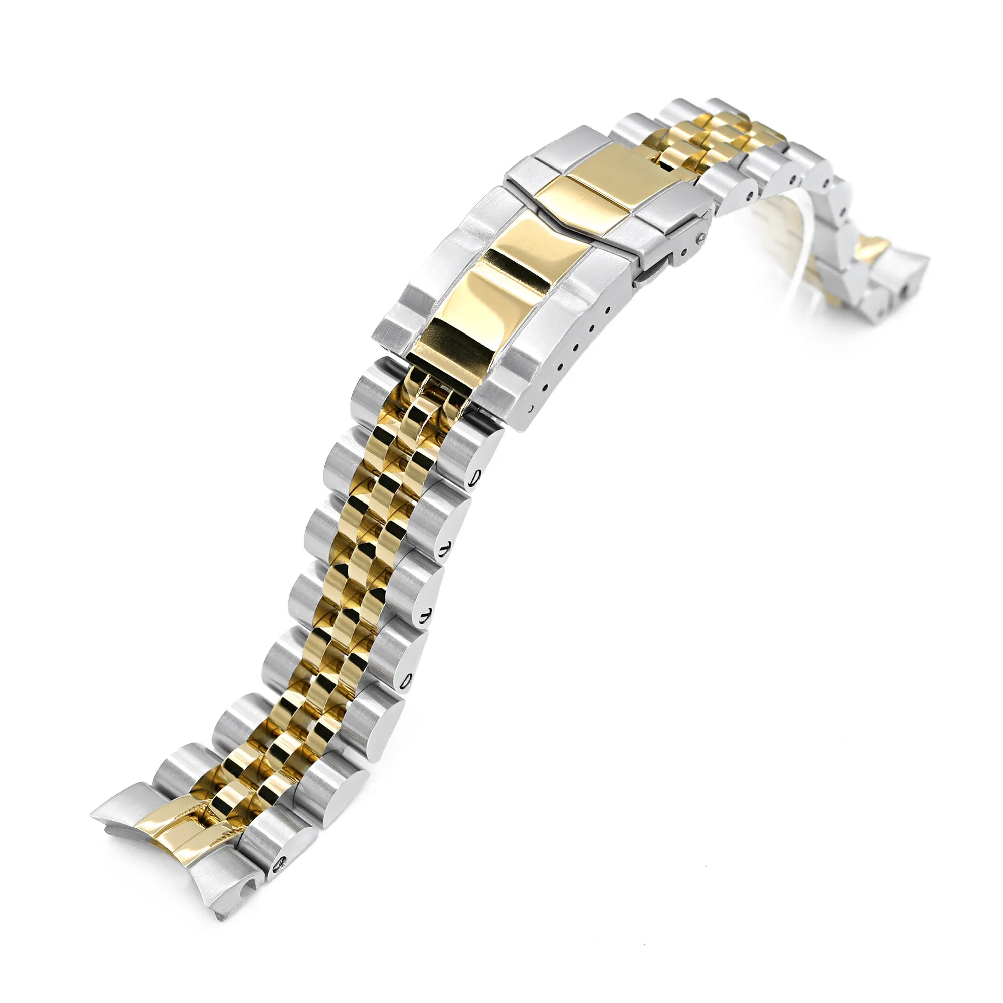 20mm Angus-J Watch Band for Seiko Alpinist SARB017 SPB155 SBEJ005 (compatible with Hamilton Khaki H70455733) - Two Tone IP Gold Polished Center Links, SUB Diver Clasp