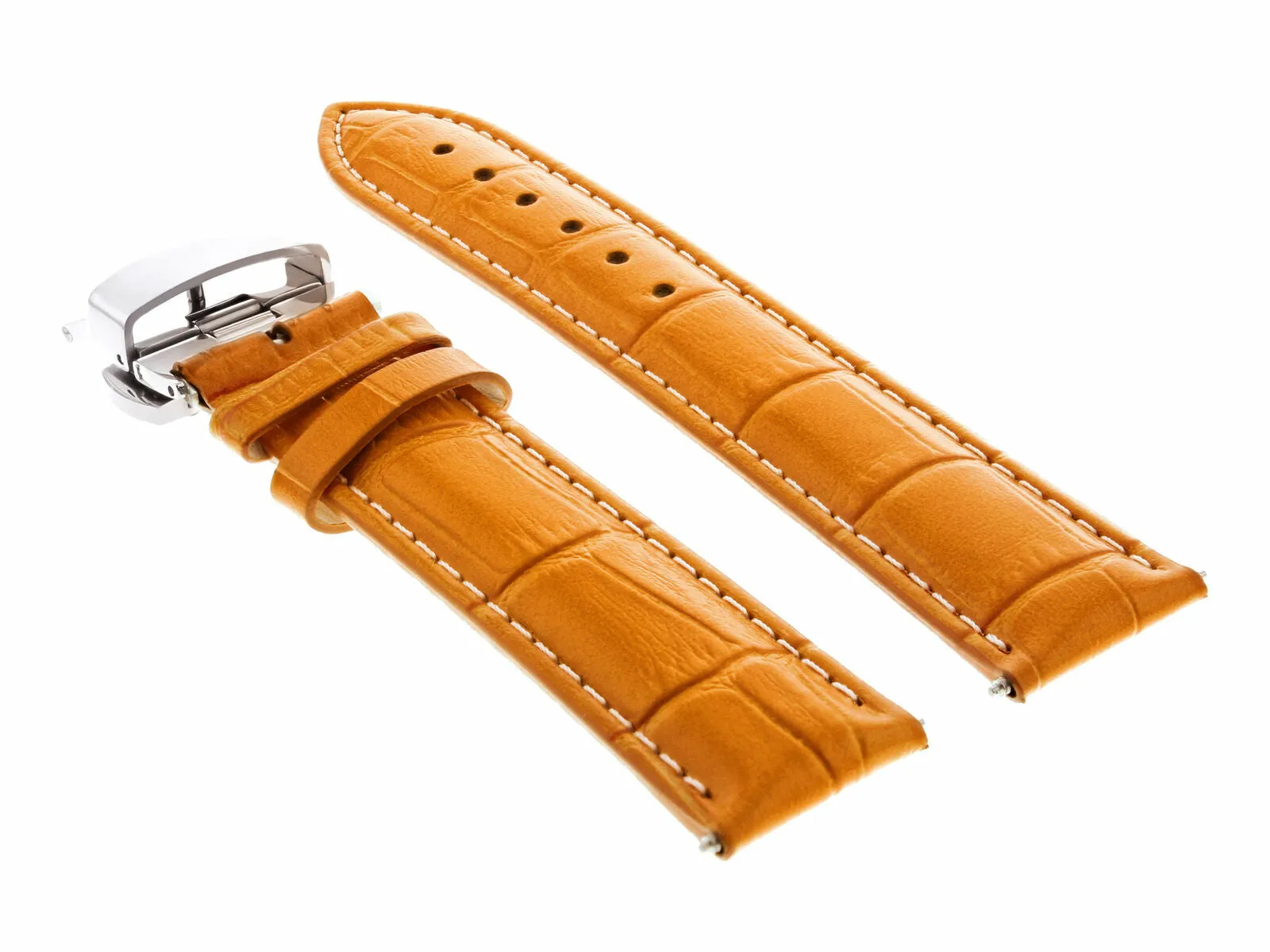 20MM LEATHER WATCH BAND STRAP DEPLOYMENT BUCKLE FOR OMEGA SEAMASTER ORANGE WS