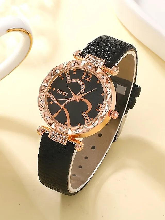 5PCs Set Fashion Women Quartz Watch With Bracelet Set Luxury Fancy Women Quartz Watches Jewelry Sophisticated Stylish Casual Ladies Watch Clock Gift