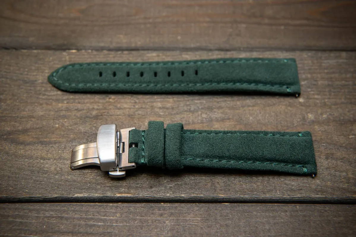 Alcantara Watch Strap, Premium Alcantara Watch Band 20 mm , 22 mm. Deployment clasp installed.