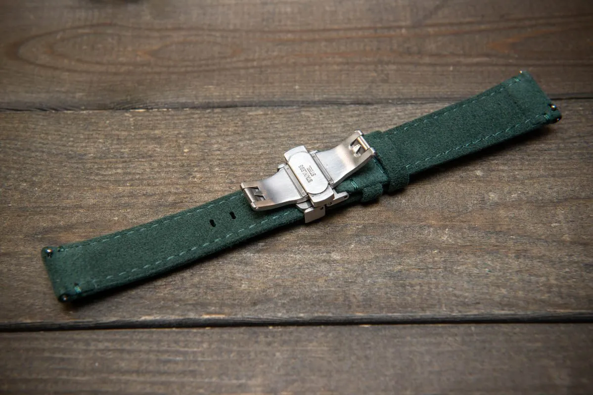 Alcantara Watch Strap, Premium Alcantara Watch Band 20 mm , 22 mm. Deployment clasp installed.