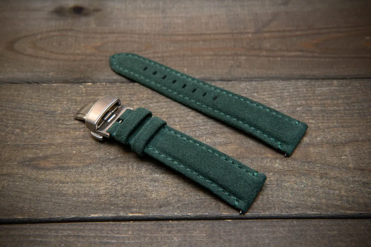 Alcantara Watch Strap, Premium Alcantara Watch Band 20 mm , 22 mm. Deployment clasp installed.