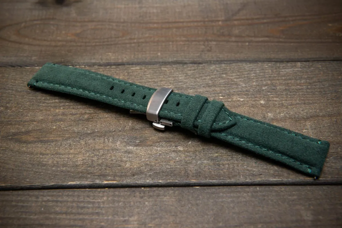 Alcantara Watch Strap, Premium Alcantara Watch Band 20 mm , 22 mm. Deployment clasp installed.