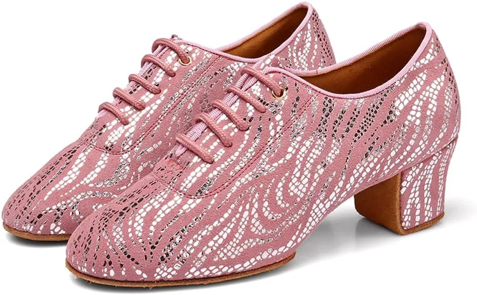 AOQUNFS Women Latin Ballroom Dance Shoes Lace-up Modern Salsa Practice Dancing Shoes,WDL-K4