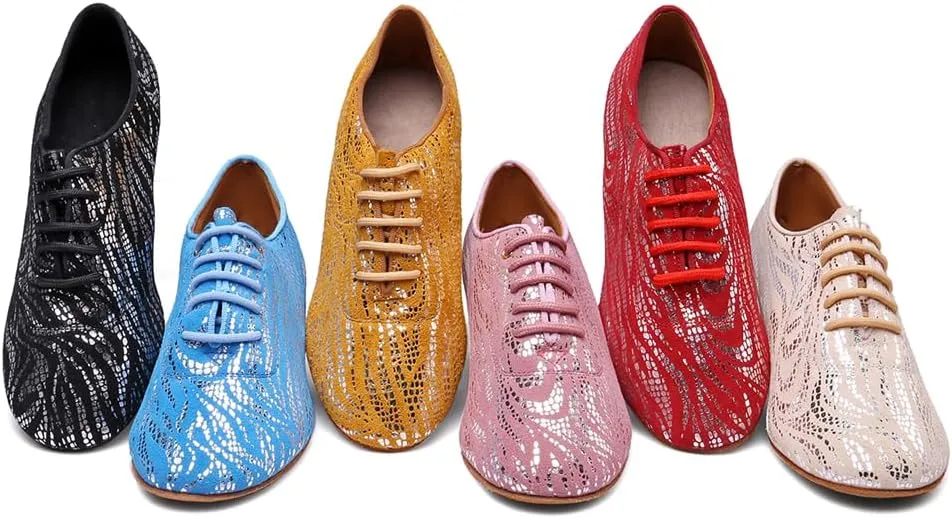 AOQUNFS Women Latin Ballroom Dance Shoes Lace-up Modern Salsa Practice Dancing Shoes,WDL-K4