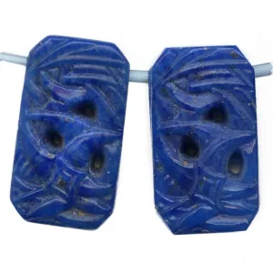 Blue Lapis Glass Abstract Pendant. 1920s Gablonz. 11x20mm. Pkg 4. b11-bl-2005