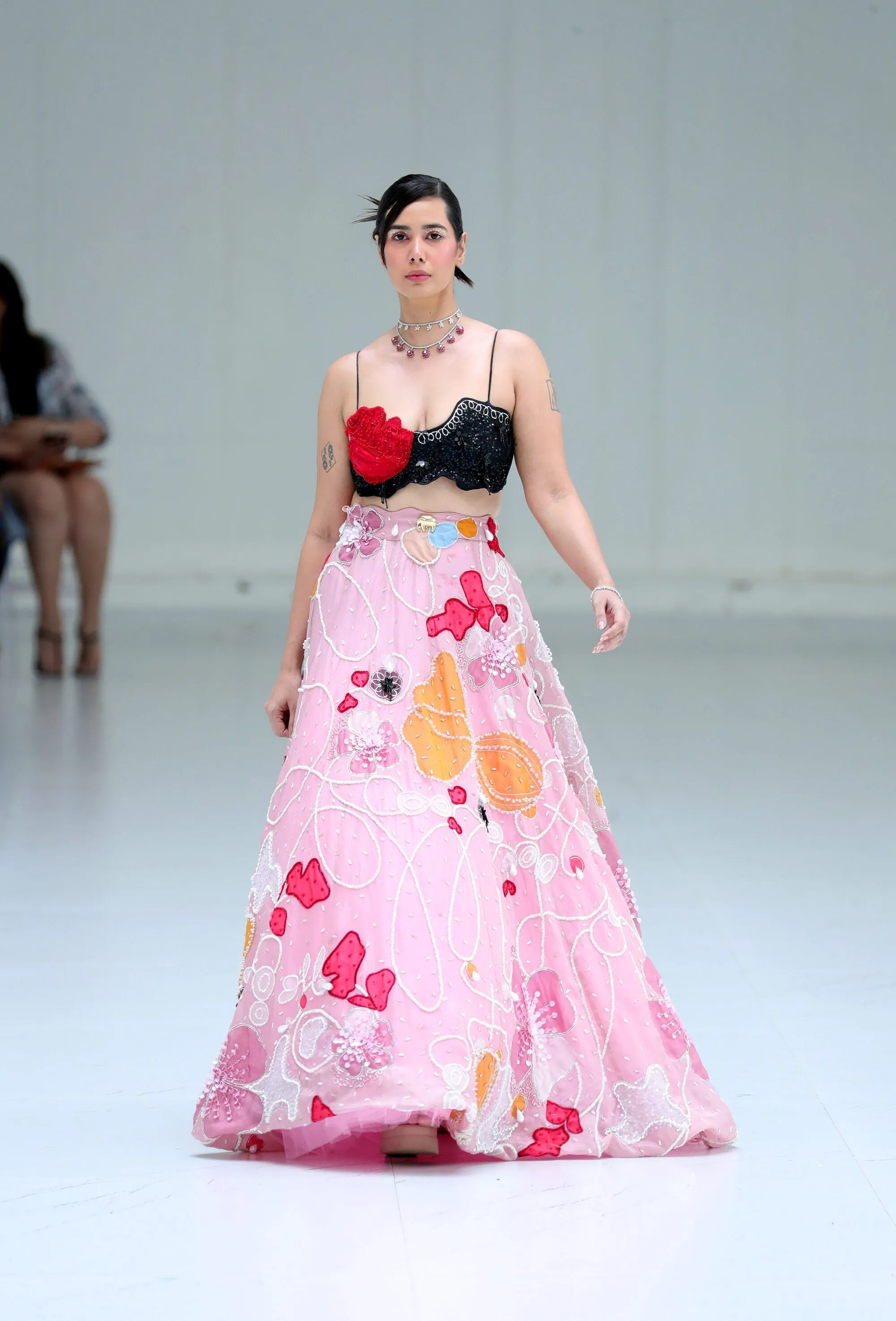 Blush Fleur Applique Lehenga with Beaded Rosa Bustier