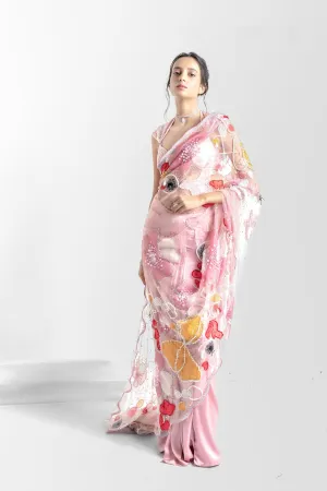 Blush Fleur Applique Tailored Sari with Embellished Blouse