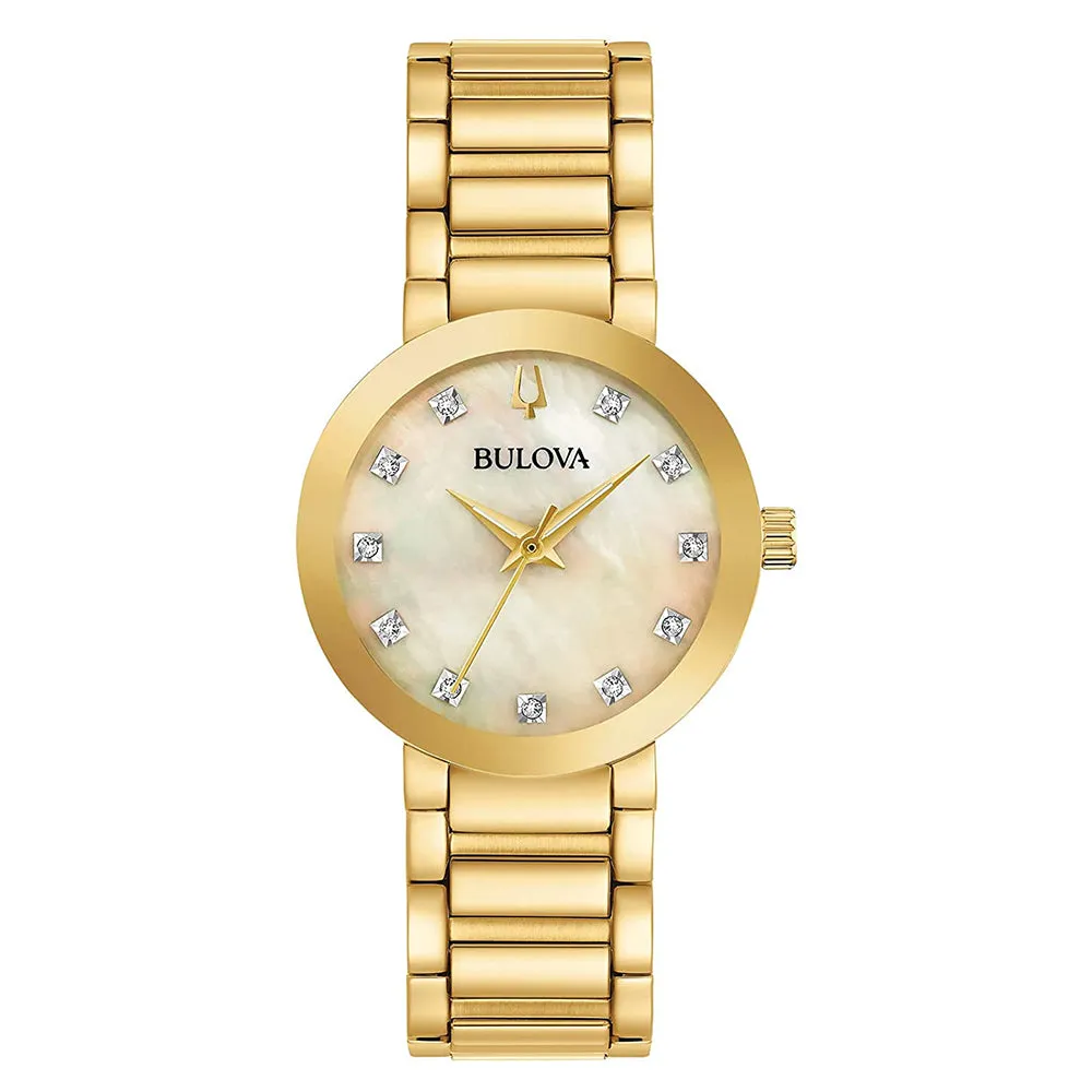 Bulova Womens Futuro Diamond MOP Dial Yellow Gold Bracelet Dress Watch - 97P133