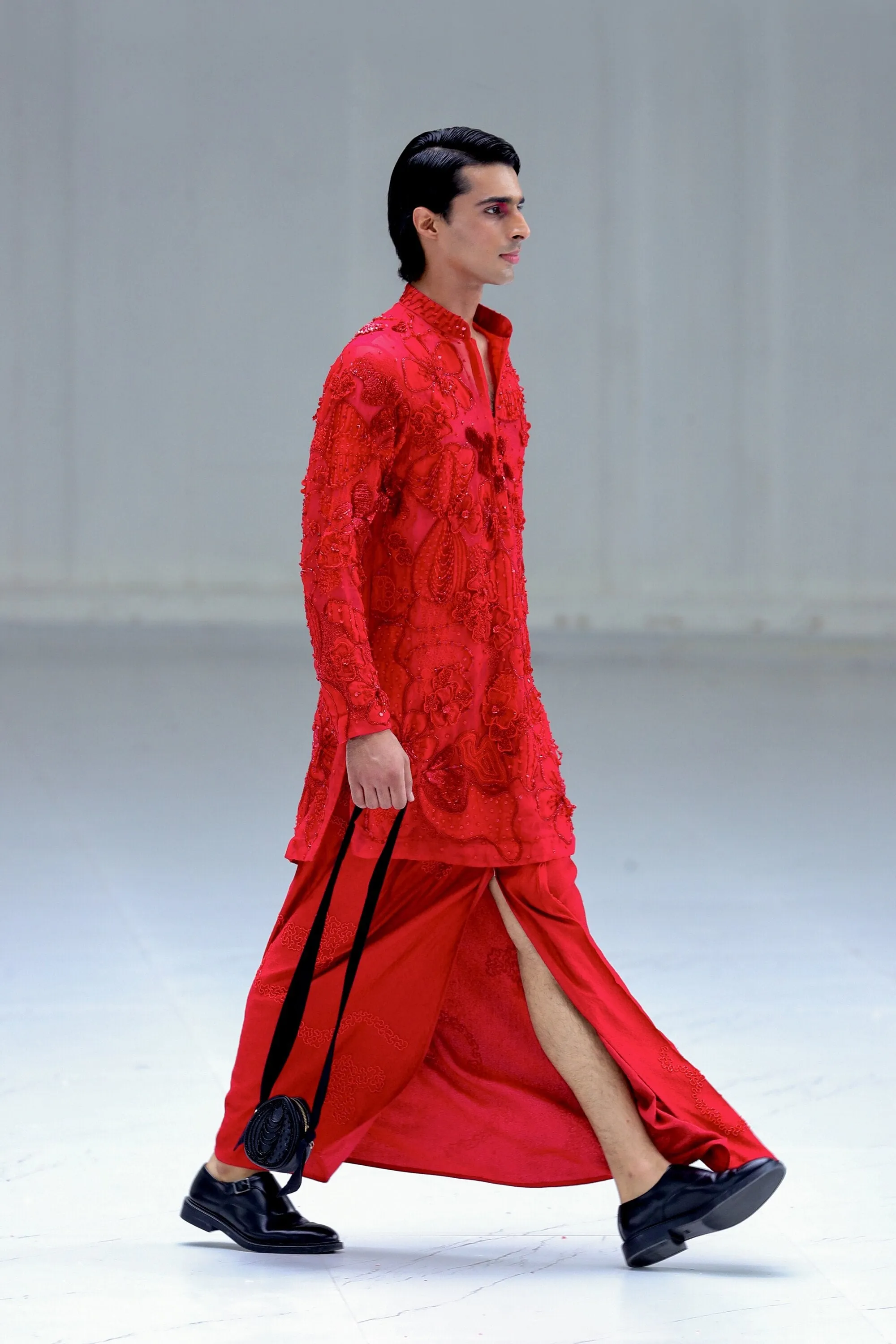Carmine Rosarte Kurta with Fluid Dhoti