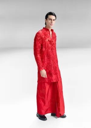 Carmine Rosarte Kurta with Fluid Dhoti