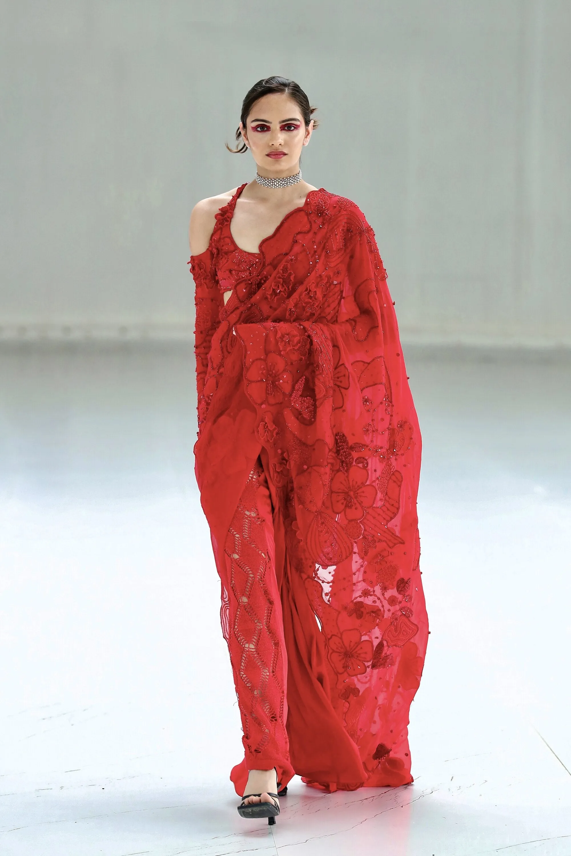 Carmine Rosarte Tailored Sari with Beaded Blouse