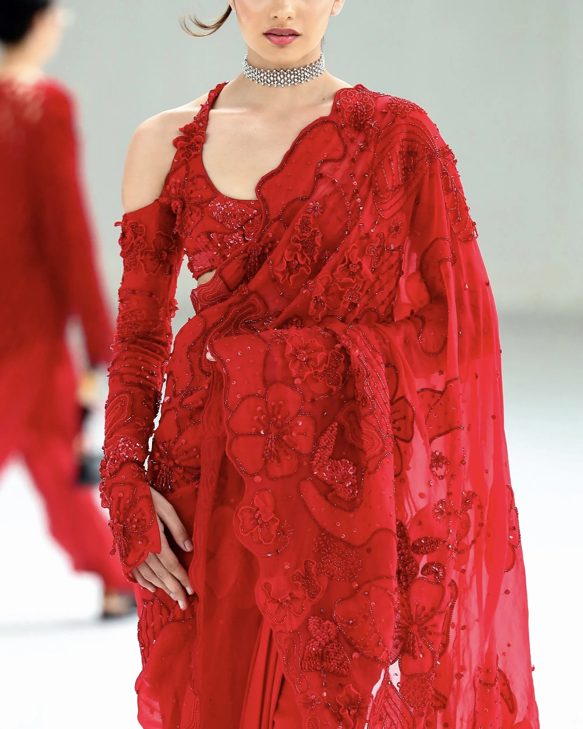 Carmine Rosarte Tailored Sari with Beaded Blouse