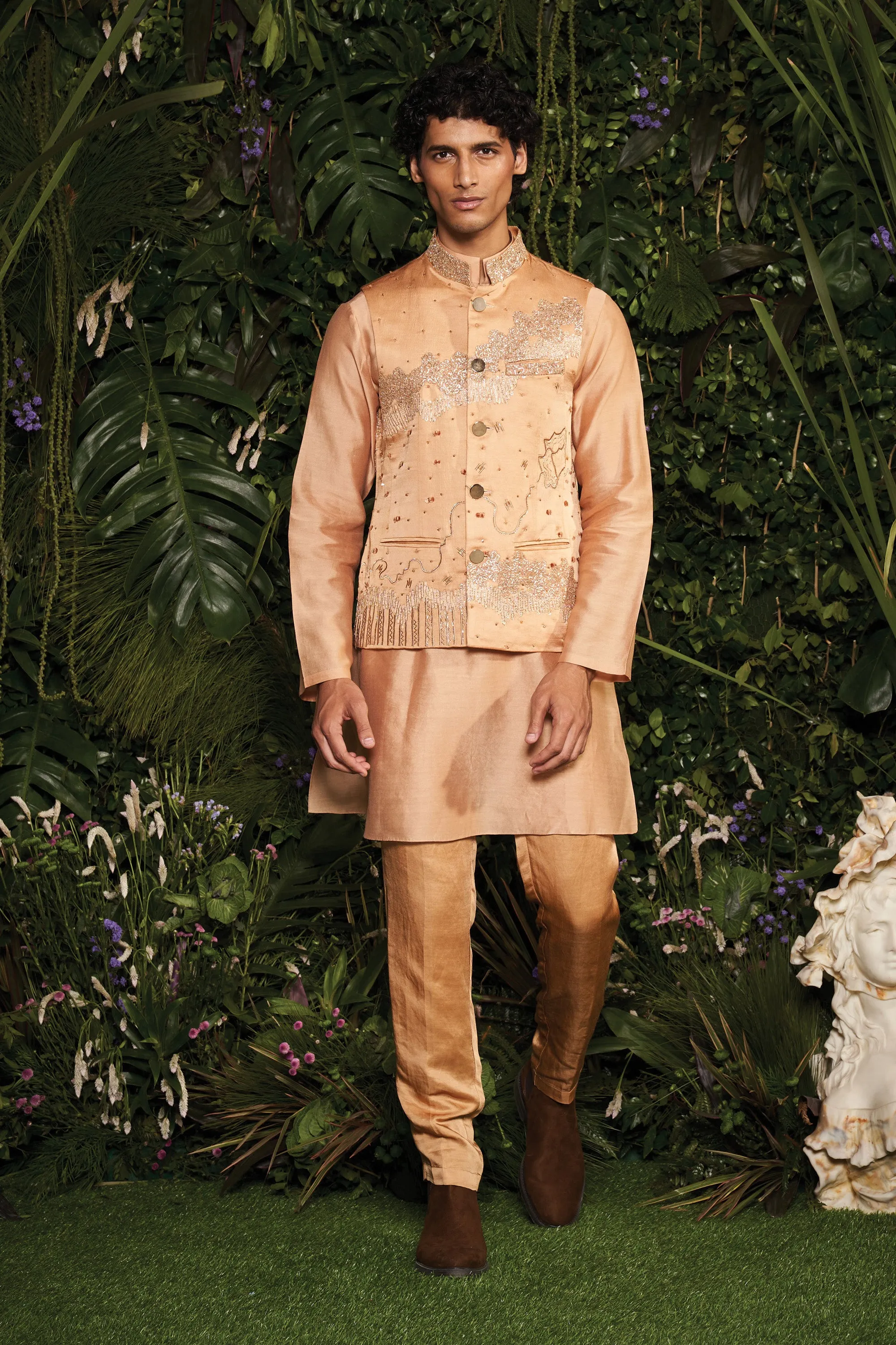 Champagne Bead Burst Bandi with Kurta Set