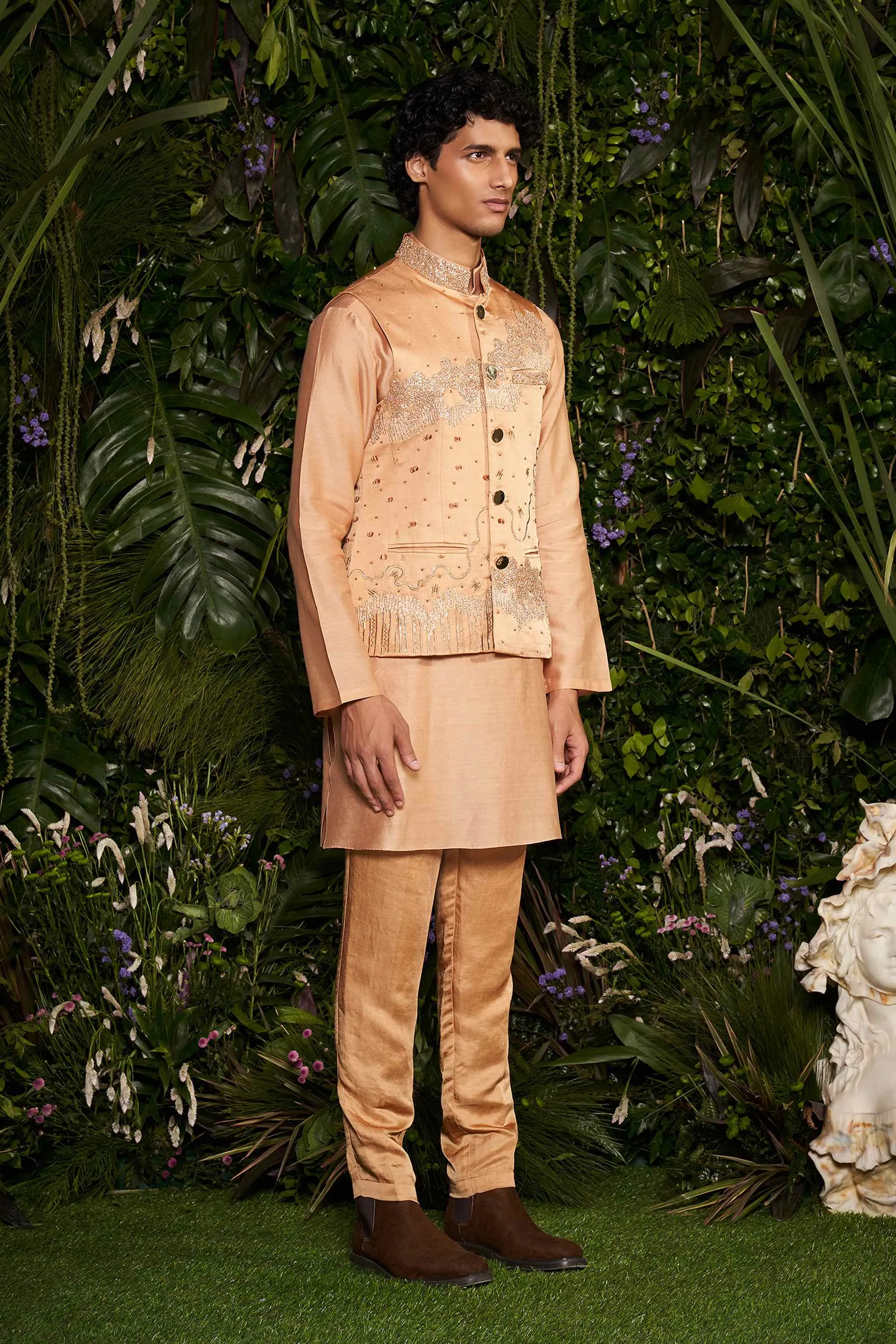 Champagne Bead Burst Bandi with Kurta Set