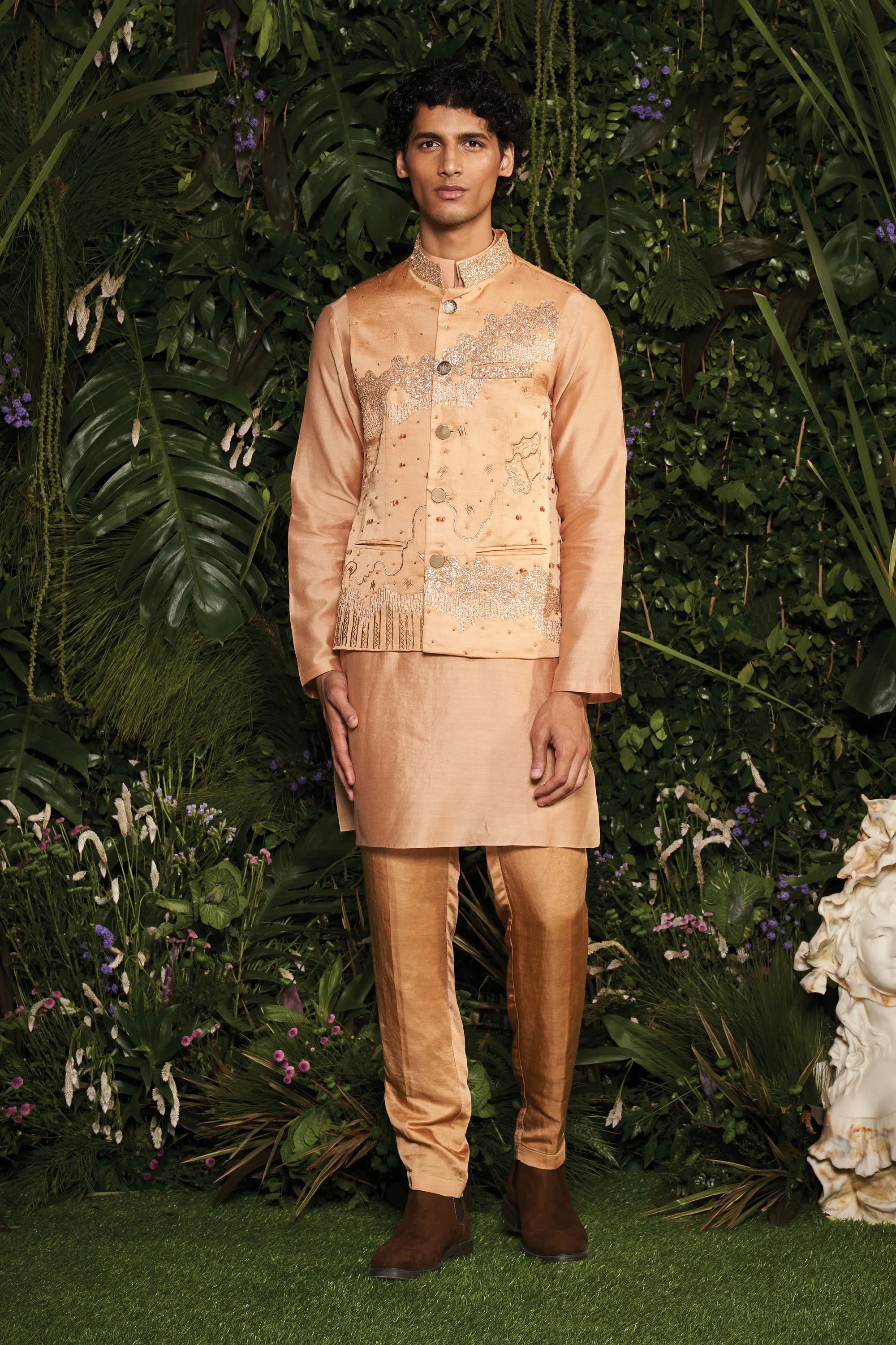 Champagne Bead Burst Bandi with Kurta Set