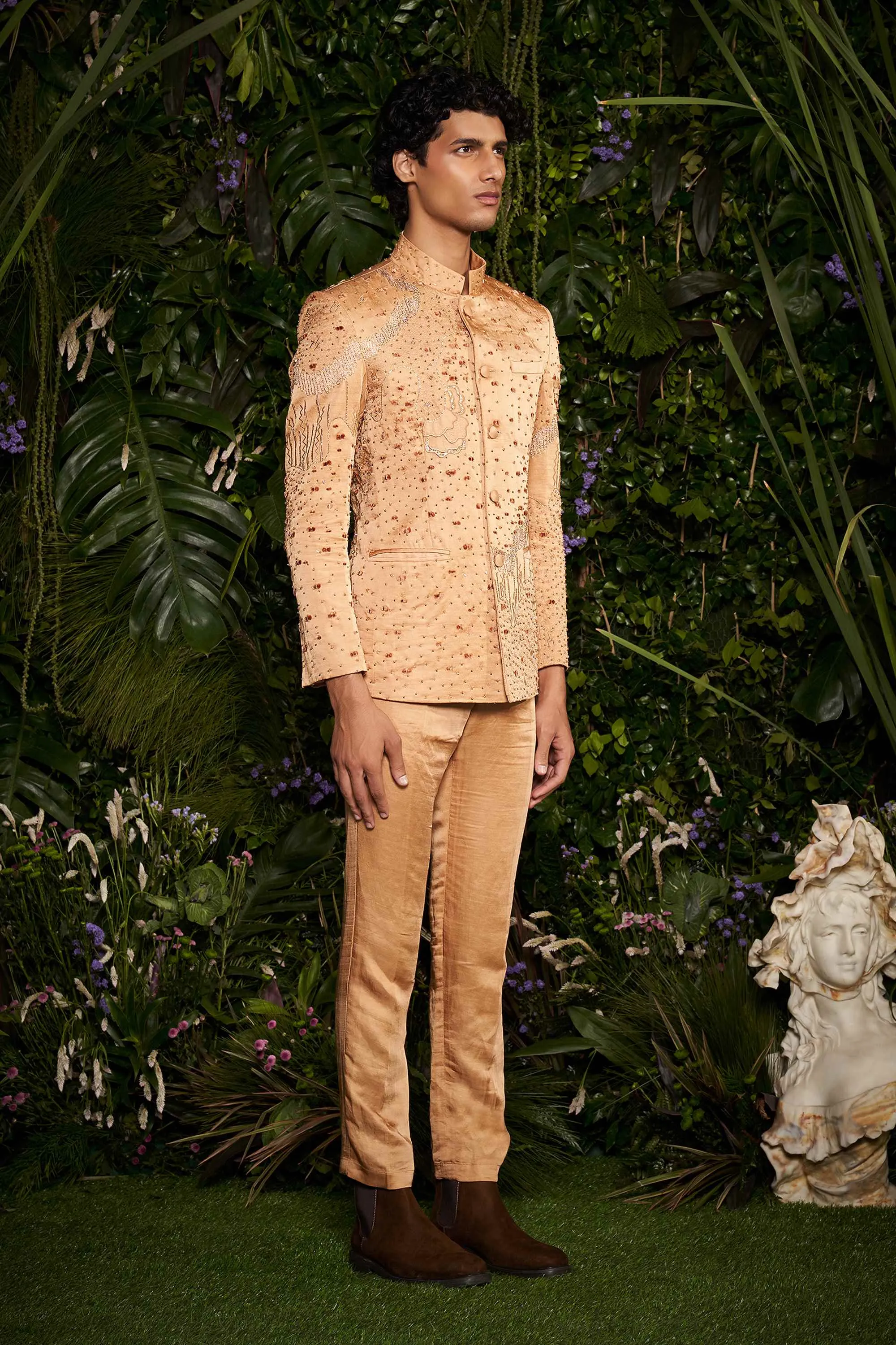 Champagne Celeste Burst Bandhgala with Pants