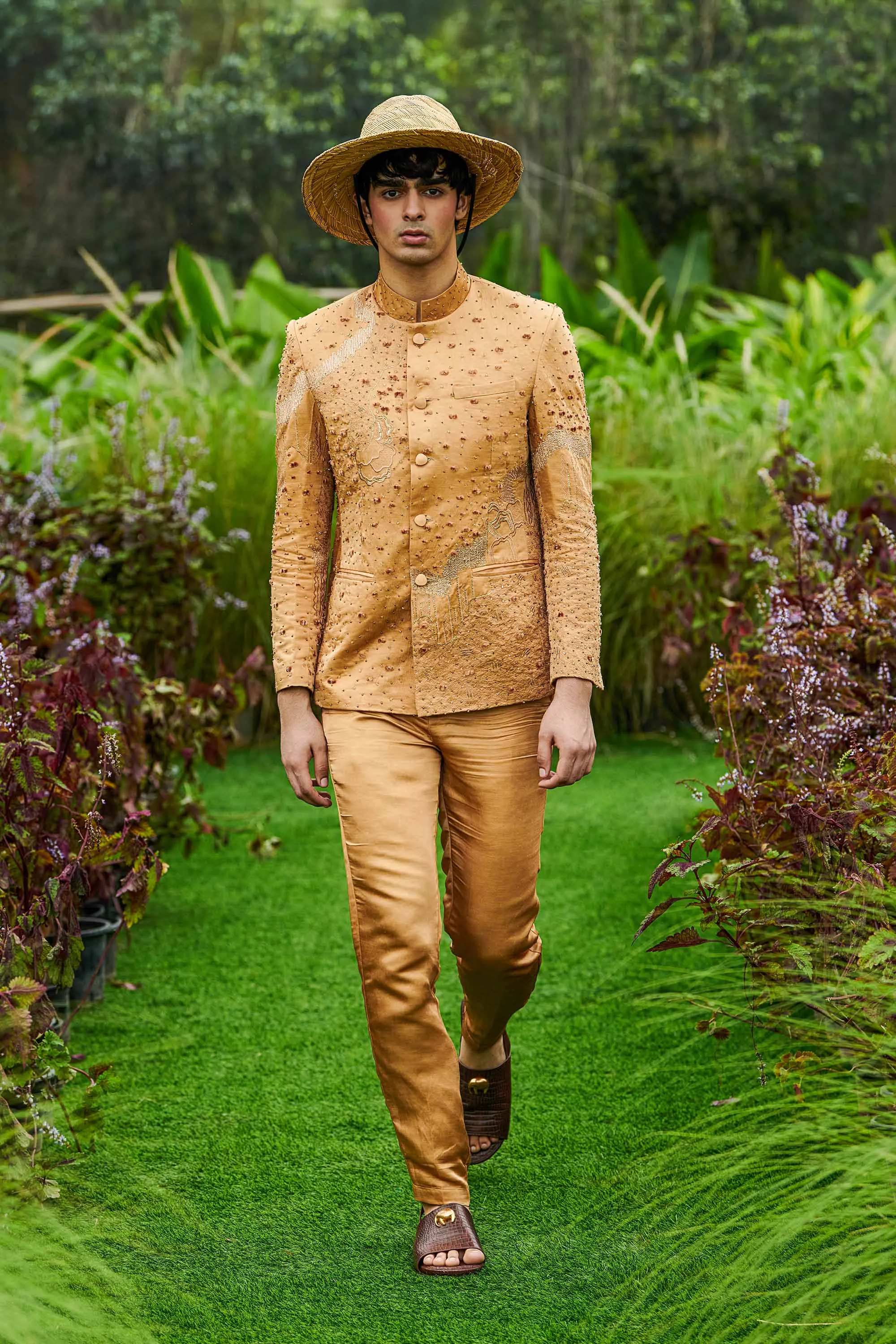 Champagne Celeste Burst Bandhgala with Pants