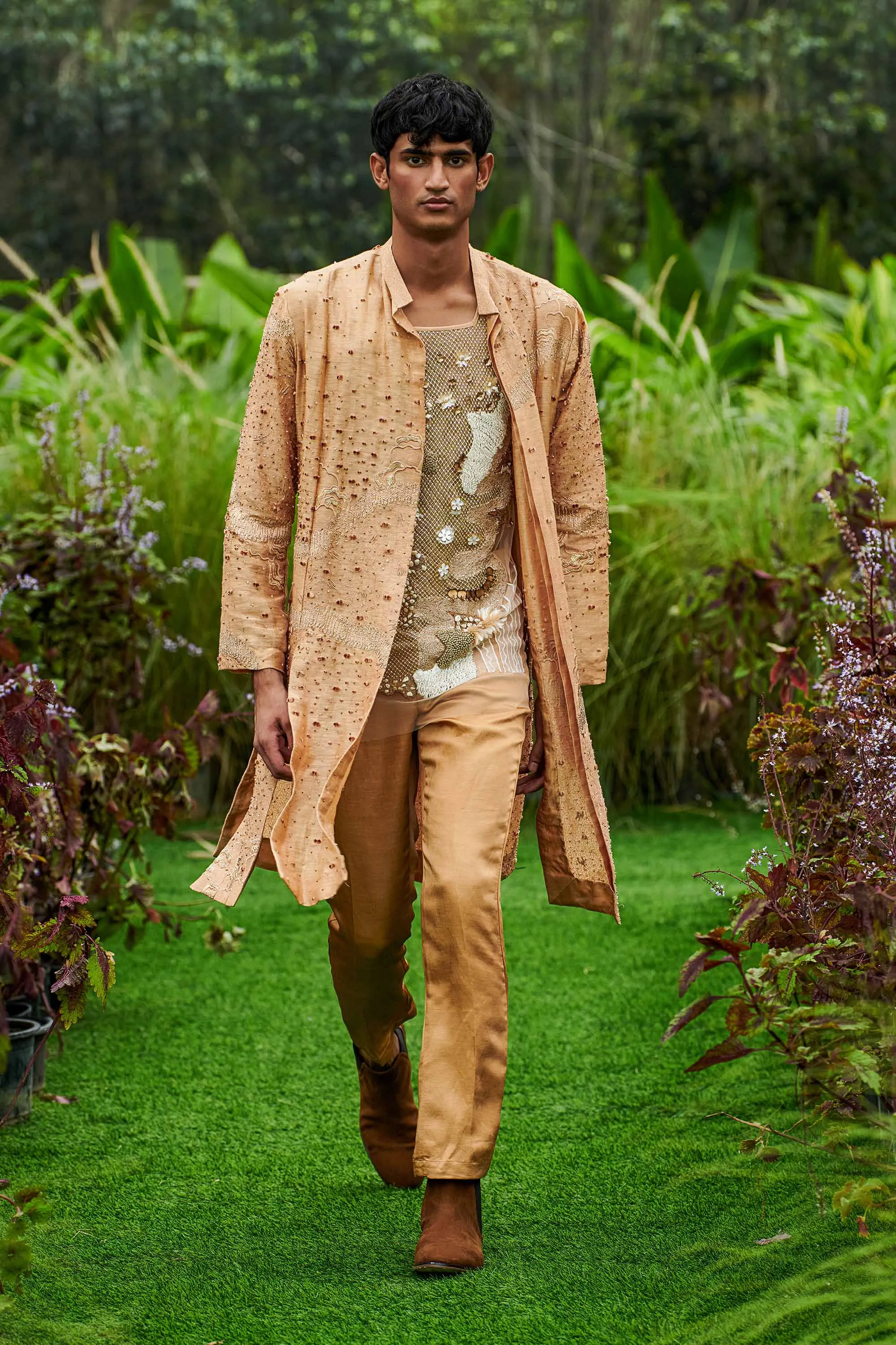Champagne Celeste Burst Kurta with Pants