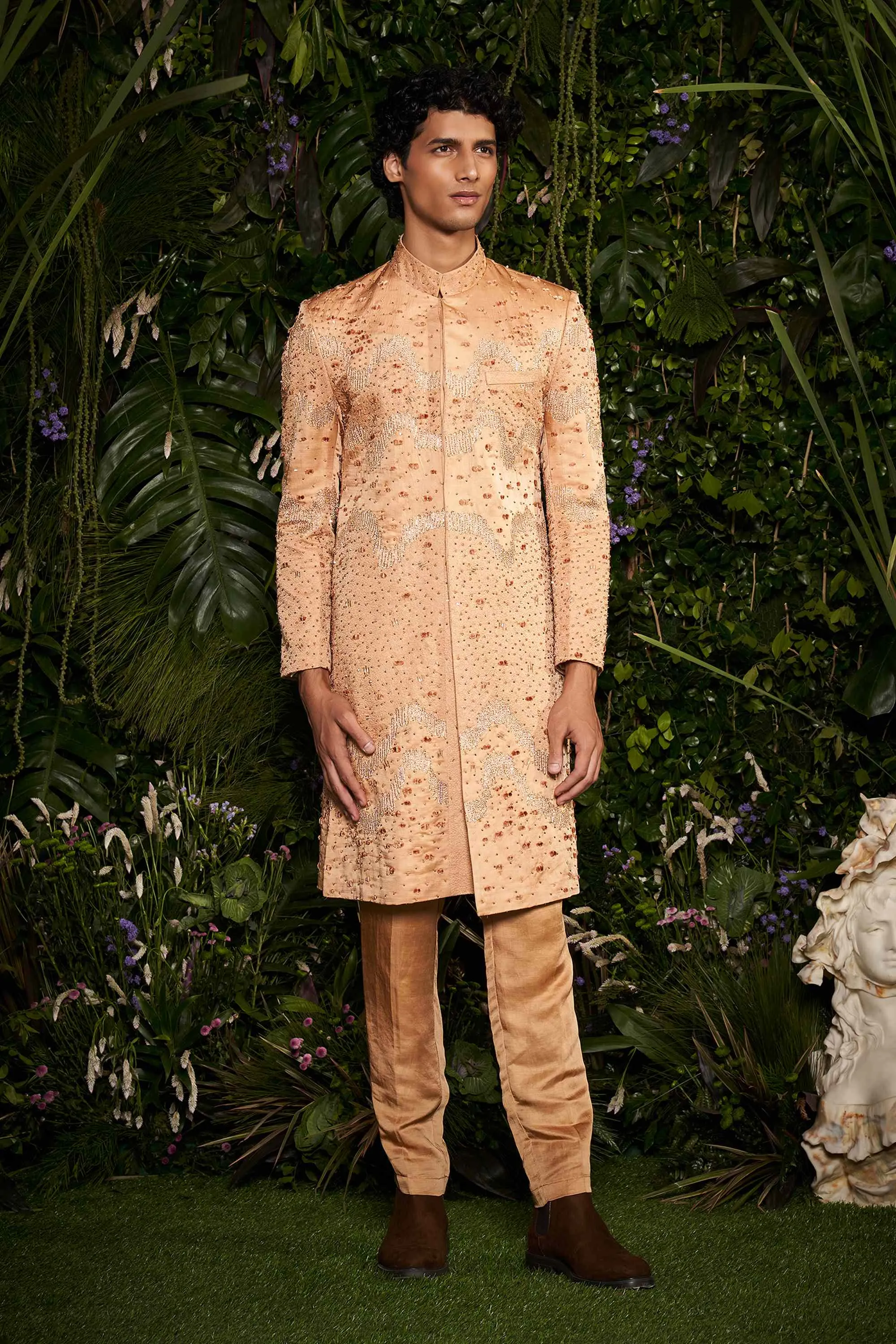 Champagne Celeste Burst Sherwani with Pants