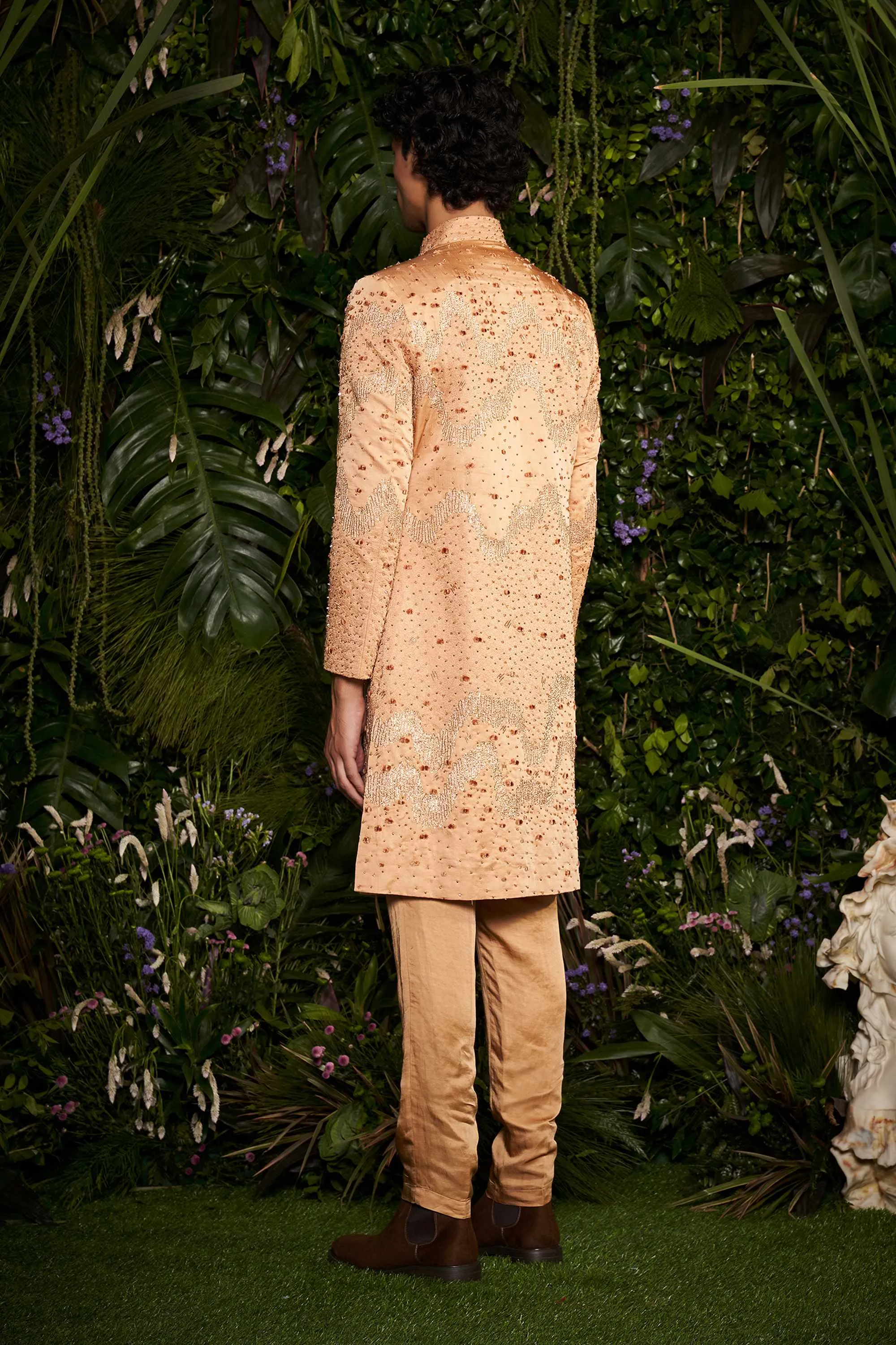 Champagne Celeste Burst Sherwani with Pants