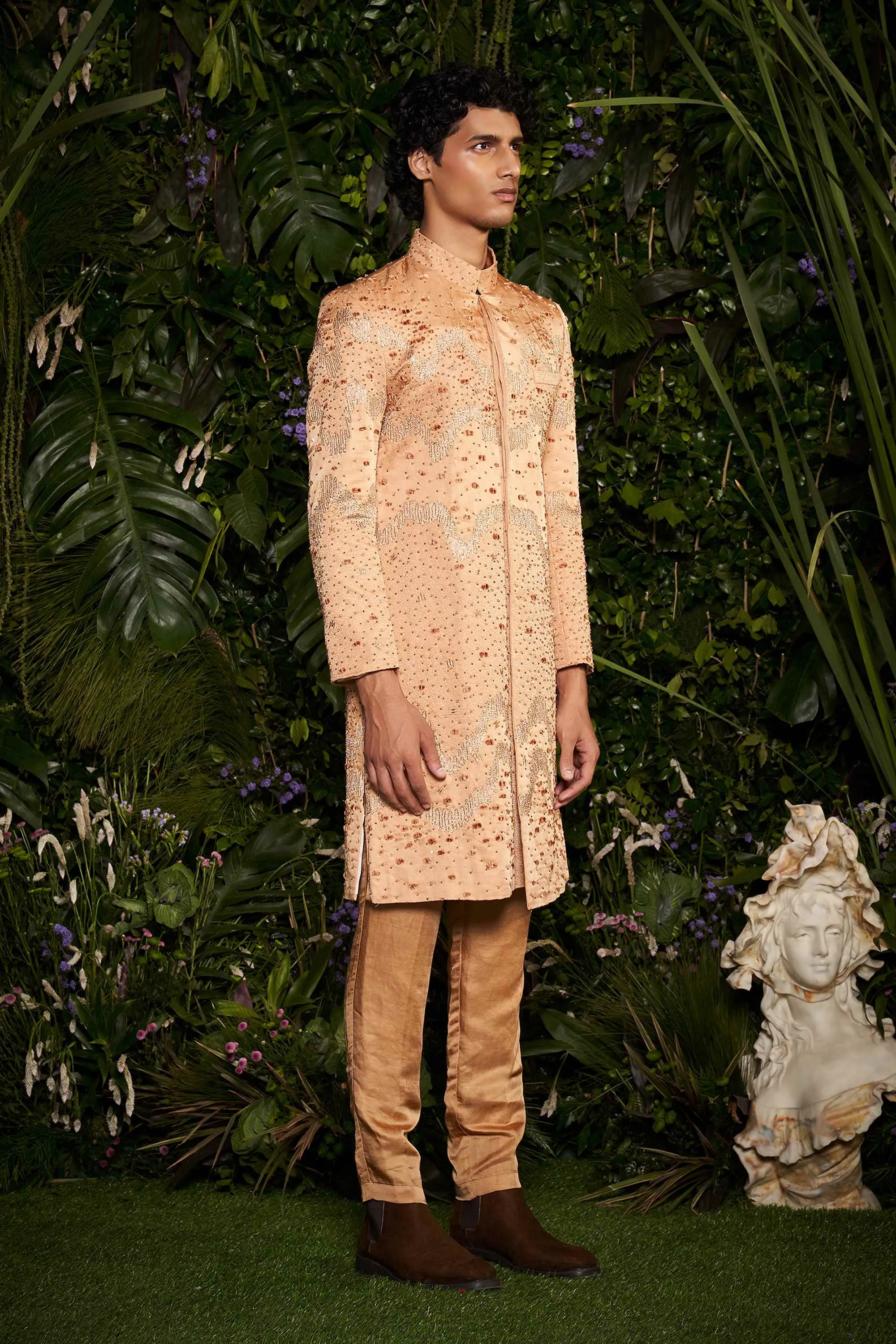 Champagne Celeste Burst Sherwani with Pants
