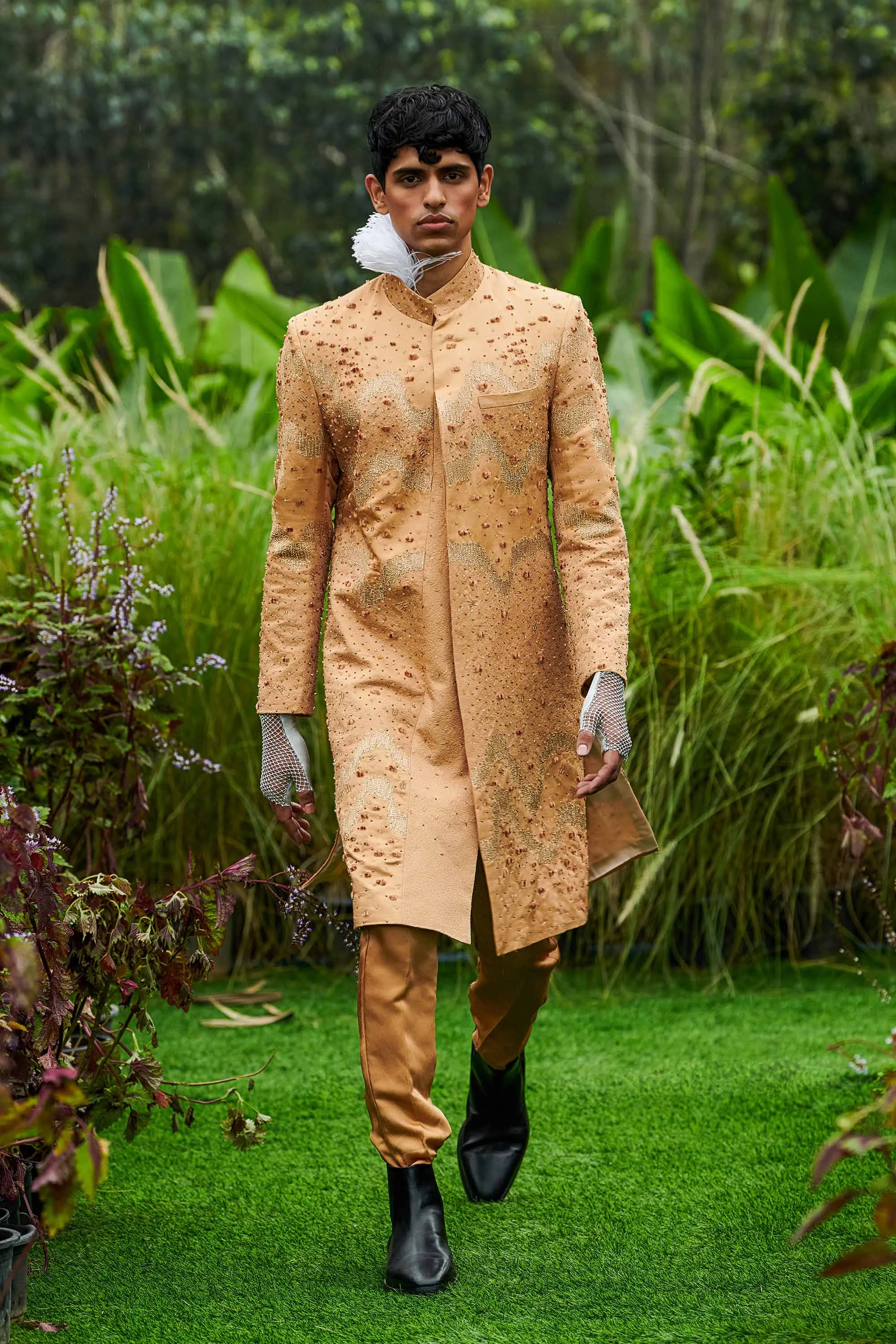 Champagne Celeste Burst Sherwani with Pants