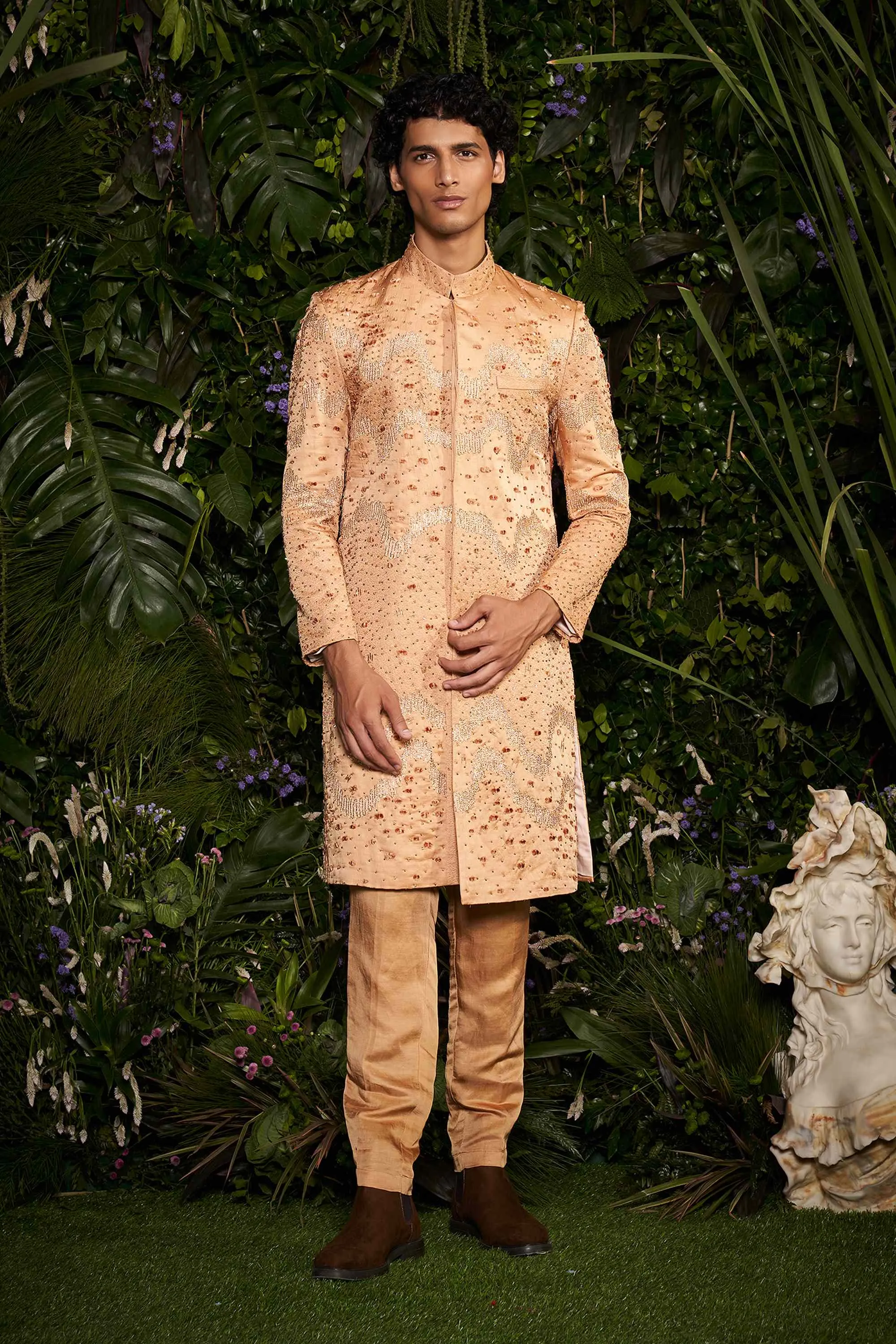 Champagne Celeste Burst Sherwani with Pants