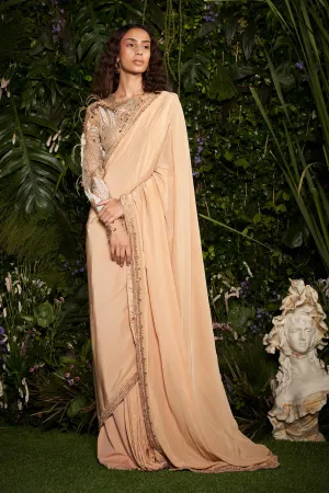 Champagne Cocoon CrysMesh Blouse with Tailored Sari