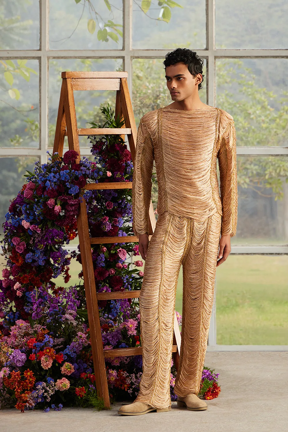 Champagne Thread Shred Beaded Co-ord Set