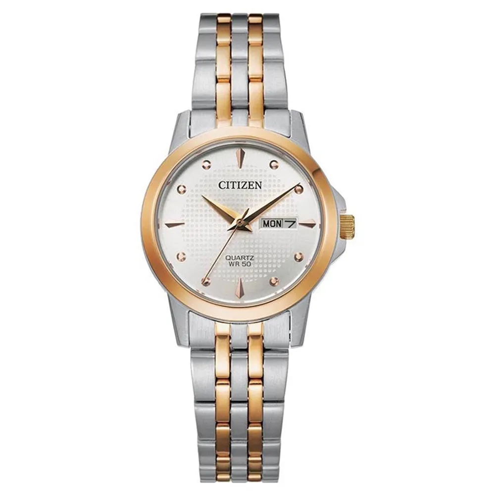 Citizen Women's Casual Two-Tone Stainless Steel Bracelet Silver Dial Analog Quartz Watch - EQ0605-53A